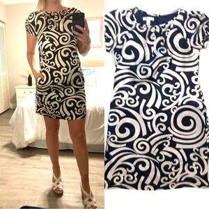 SALE❤️ Vintage London Times 70s Style Dress Elegant Black and White Swirl Dress